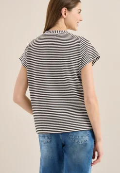 T-Shirt mit Split Neck und Struktur