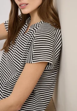 T-Shirt mit Split Neck und Struktur