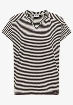 T-Shirt mit Split Neck und Struktur