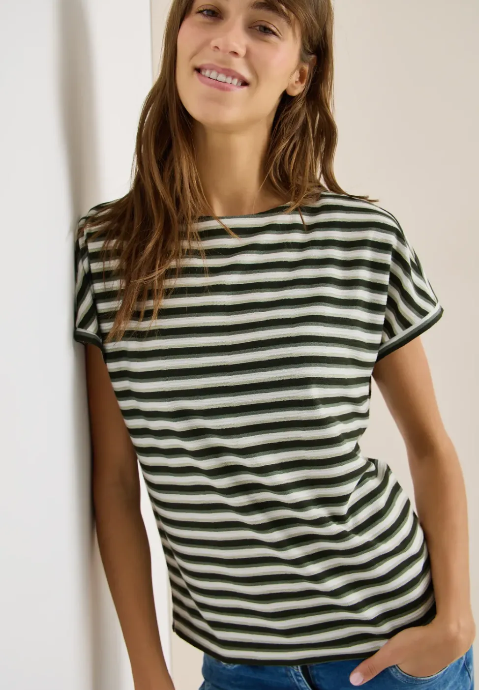 T-Shirt mit Streifen und Struktur