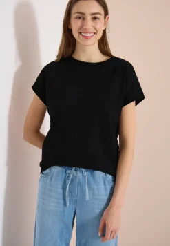 T-Shirt mit U-Boot-Ausschnitt und Struktur