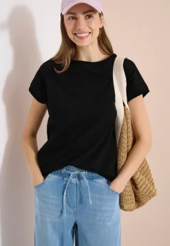 T-Shirt mit U-Boot-Ausschnitt und Struktur