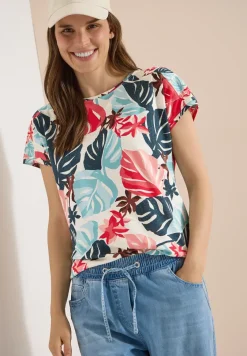 T-Shirt mit U-Boot-Ausschnitt und Print