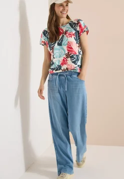 T-Shirt mit U-Boot-Ausschnitt und Print