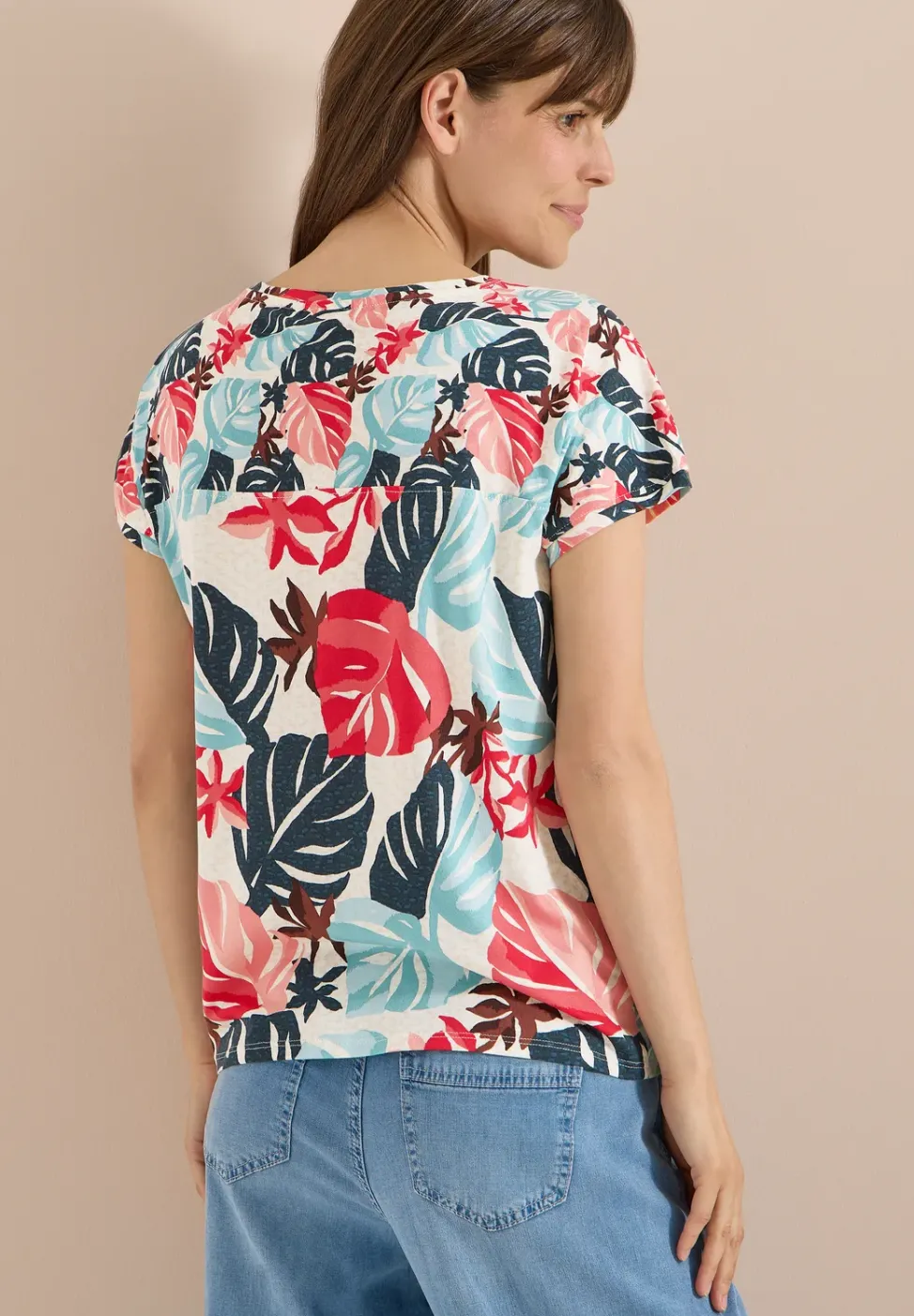 T-Shirt mit U-Boot-Ausschnitt und Print