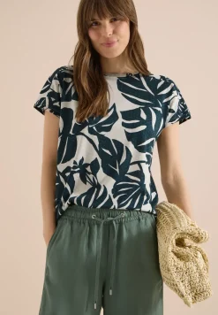 T-Shirt mit U-Boot-Ausschnitt und Print