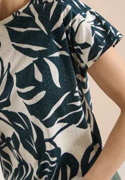 T-Shirt mit U-Boot-Ausschnitt und Print