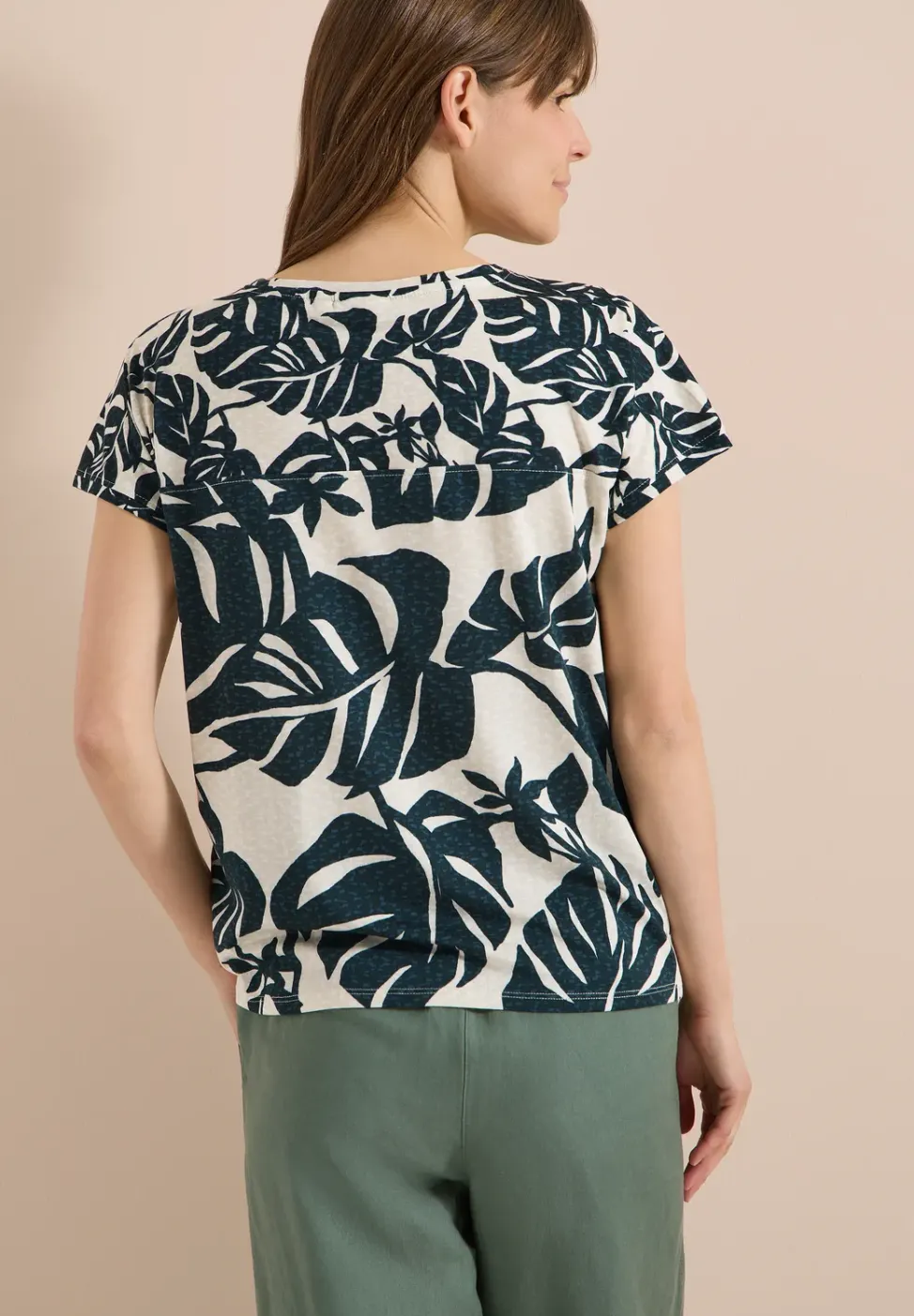 T-Shirt mit U-Boot-Ausschnitt und Print