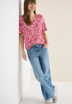 T-Shirt mit V-Neck und floralem Print