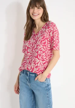 T-Shirt mit V-Neck und floralem Print