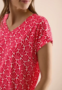 T-Shirt mit V-Neck und Muschelprint