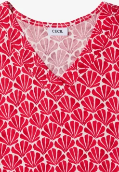 T-Shirt mit V-Neck und Muschelprint
