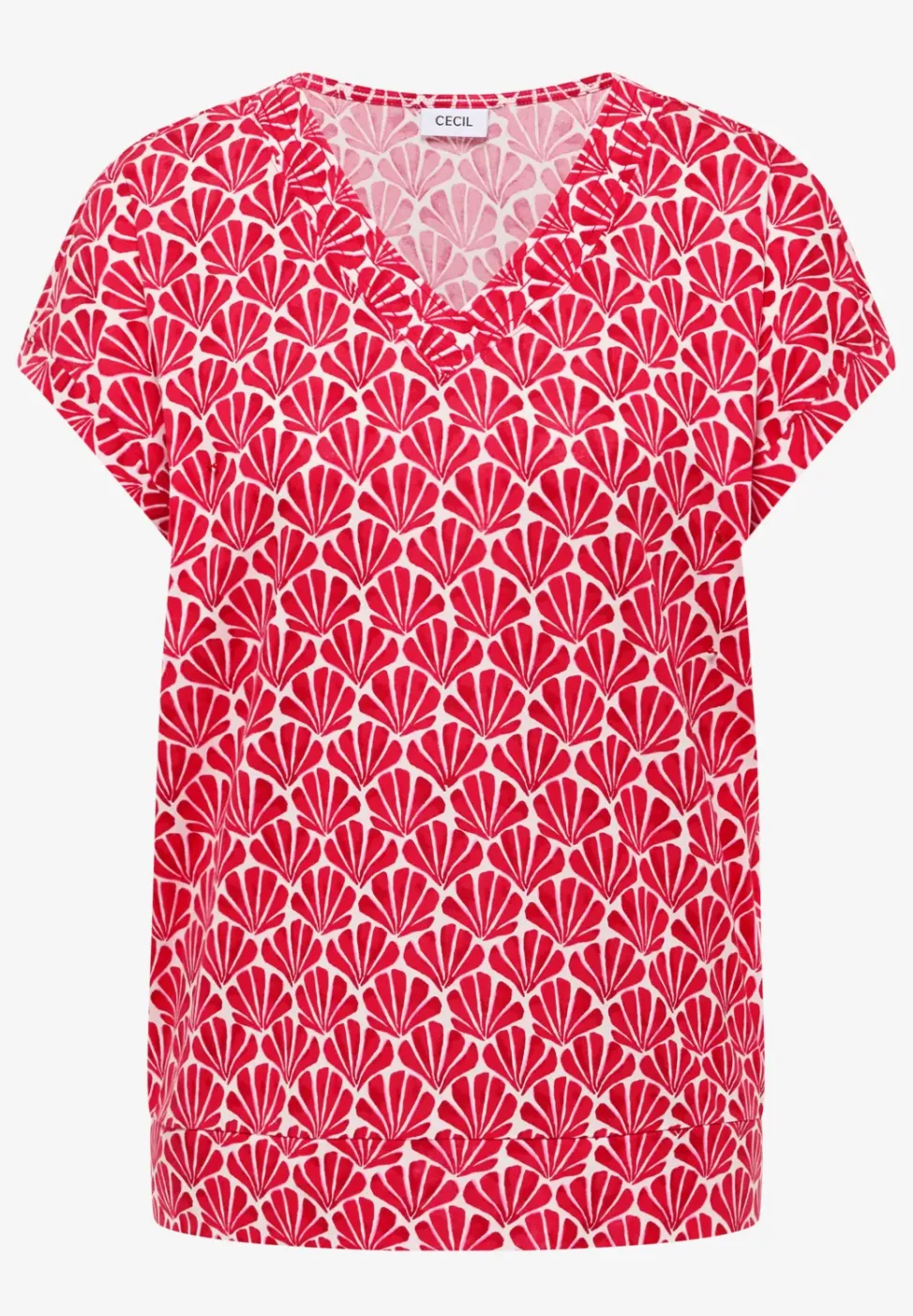 T-Shirt mit V-Neck und Muschelprint