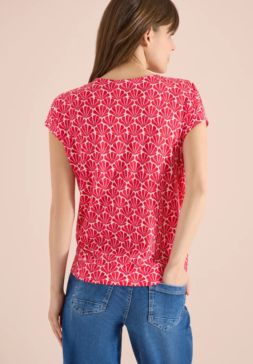 T-Shirt mit V-Neck und Muschelprint