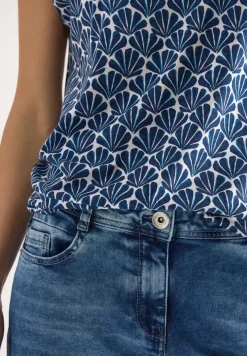 T-Shirt mit V-Neck und Muschelprint