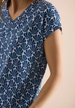 T-Shirt mit V-Neck und Muschelprint