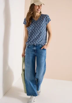 T-Shirt mit V-Neck und Muschelprint
