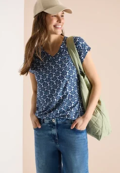 T-Shirt mit V-Neck und Muschelprint