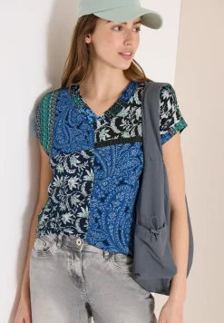 T-Shirt mit V-Neck und Patchwork-Print