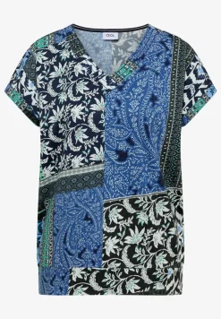 T-Shirt mit V-Neck und Patchwork-Print
