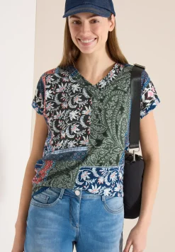 T-Shirt mit V-Neck und Patchwork-Print