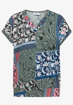 T-Shirt mit V-Neck und Patchwork-Print