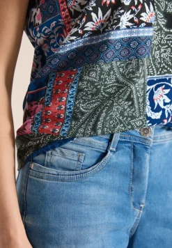 T-Shirt mit V-Neck und Patchwork-Print