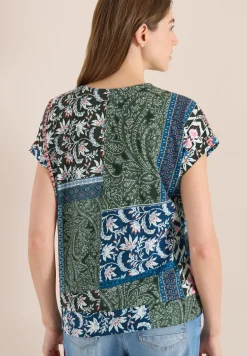 T-Shirt mit V-Neck und Patchwork-Print