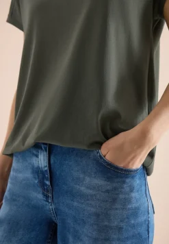 T-Shirt mit V-Neck und Spitzendetail