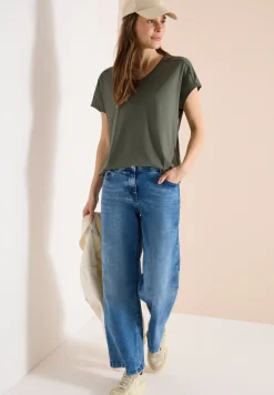 T-Shirt mit V-Neck und Spitzendetail