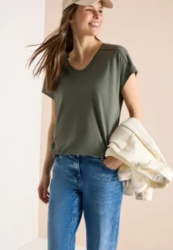 T-Shirt mit V-Neck und Spitzendetail