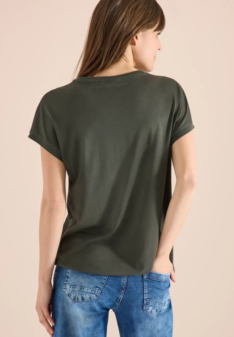 T-Shirt mit V-Neck und Spitzendetail