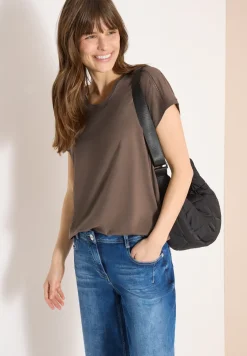 T-Shirt mit V-Neck und Spitzendetail