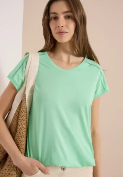 T-Shirt mit V-Neck und Spitzendetail
