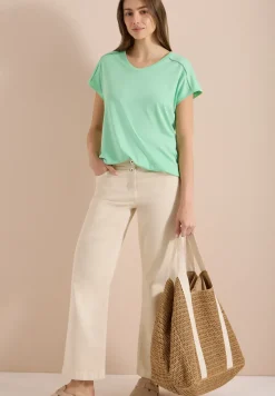 T-Shirt mit V-Neck und Spitzendetail