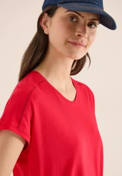 T-Shirt mit V-Neck und Spitzendetail