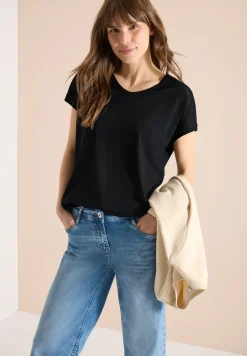 T-Shirt mit V-Neck und Spitzendetail