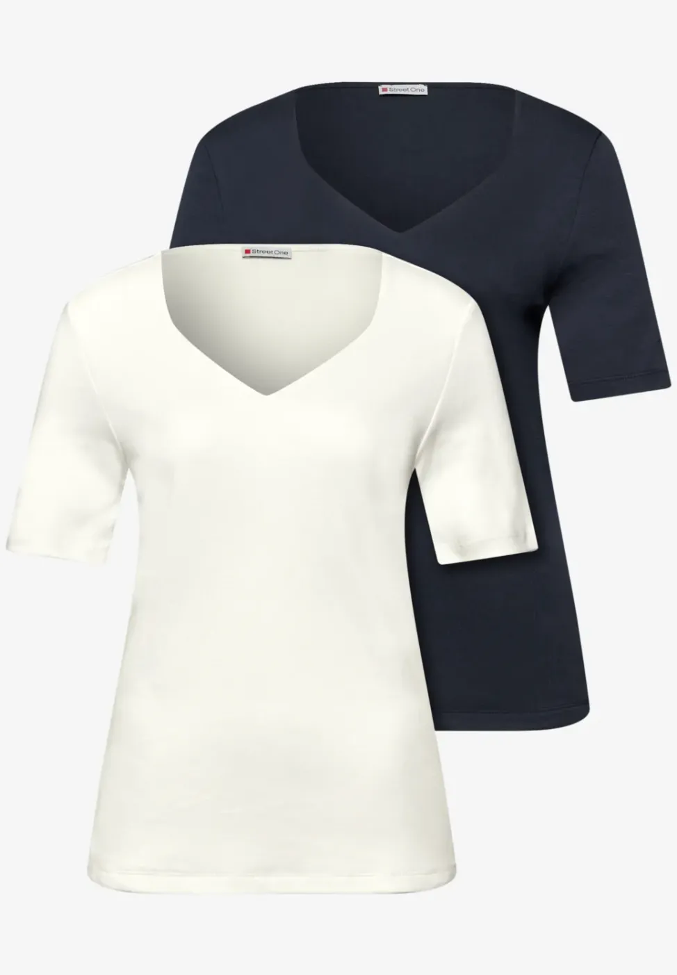 T-Shirts mit Herzausschnitt im 2er-Pack