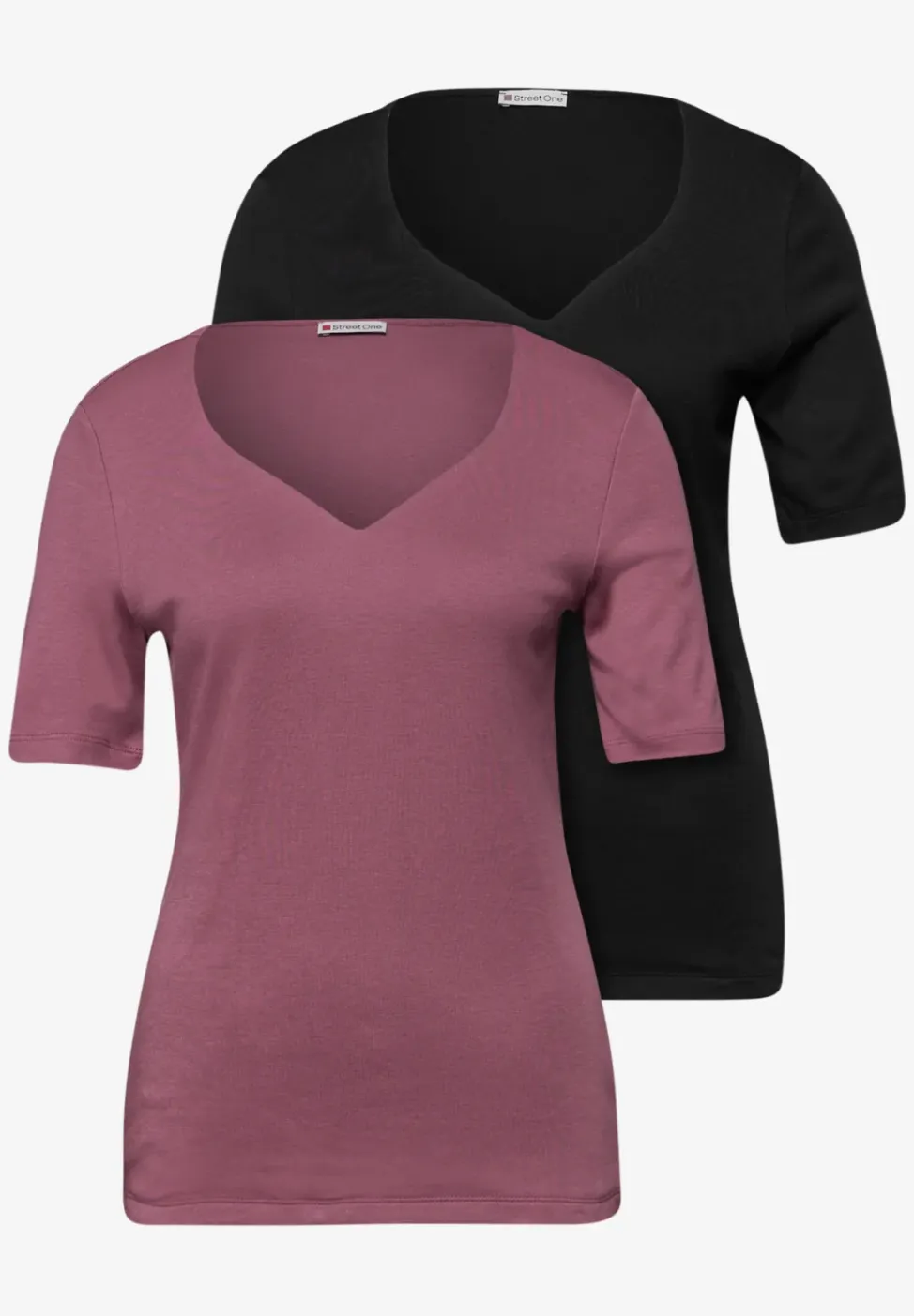 T-Shirts mit Herzausschnitt im 2er-Pack