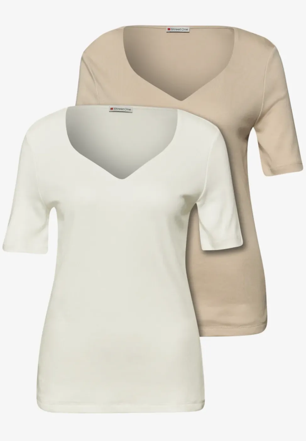 T-Shirts mit Herzausschnitt im 2er-Pack