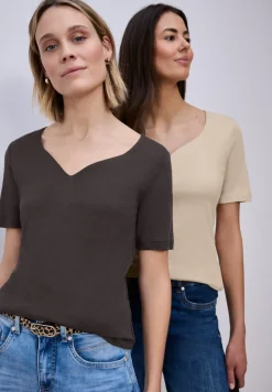 T-Shirts mit Herzausschnitt im 2er-Pack