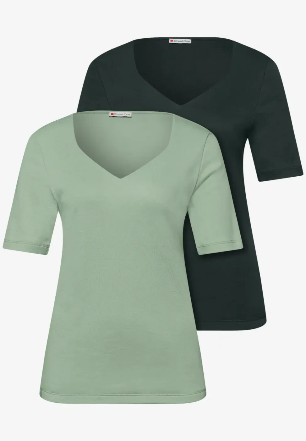 T-Shirts mit Herzausschnitt im 2er-Pack