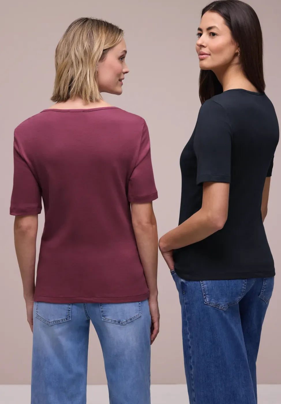 T-Shirts mit Herzausschnitt im 2er-Pack