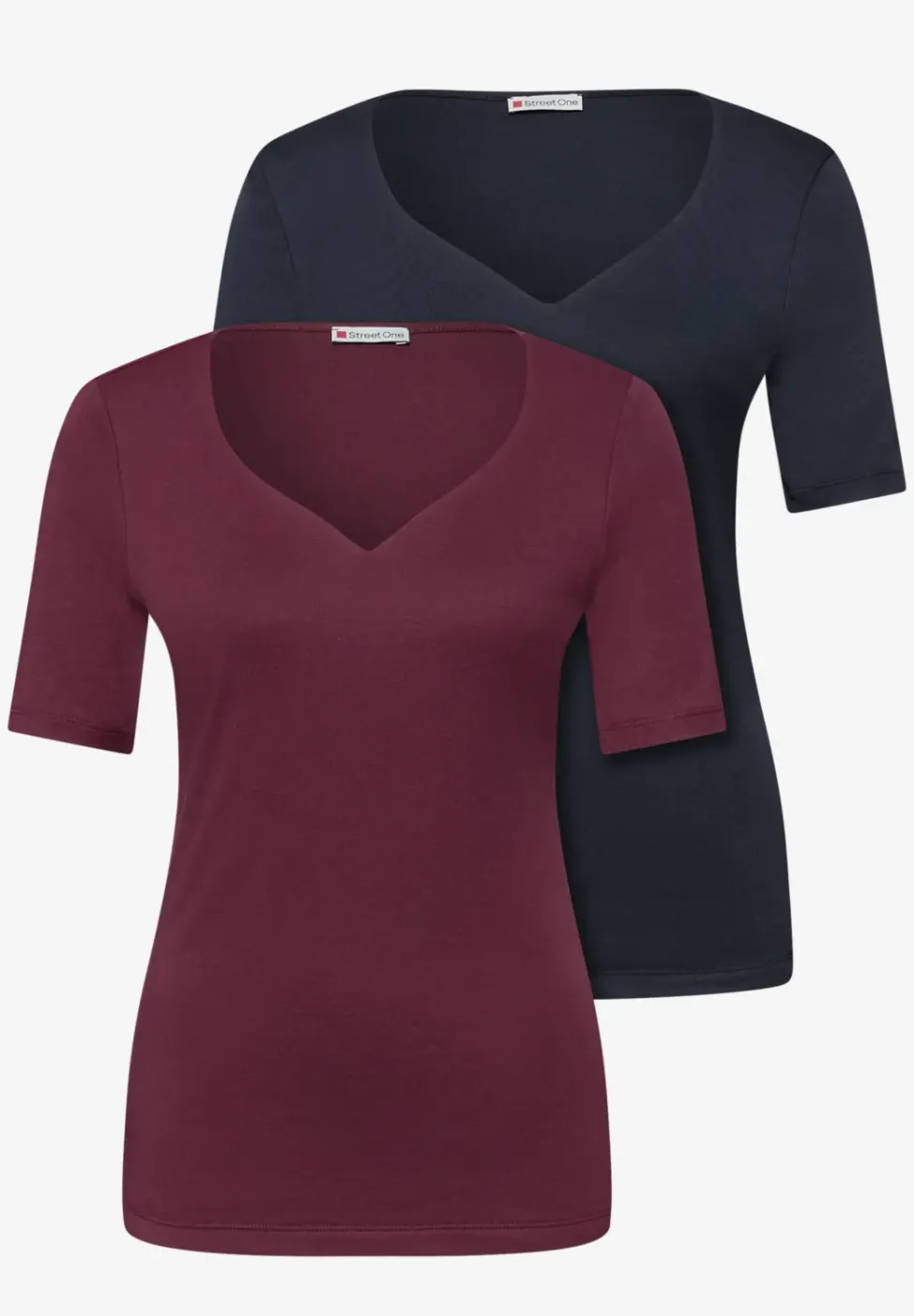T-Shirts mit Herzausschnitt im 2er-Pack