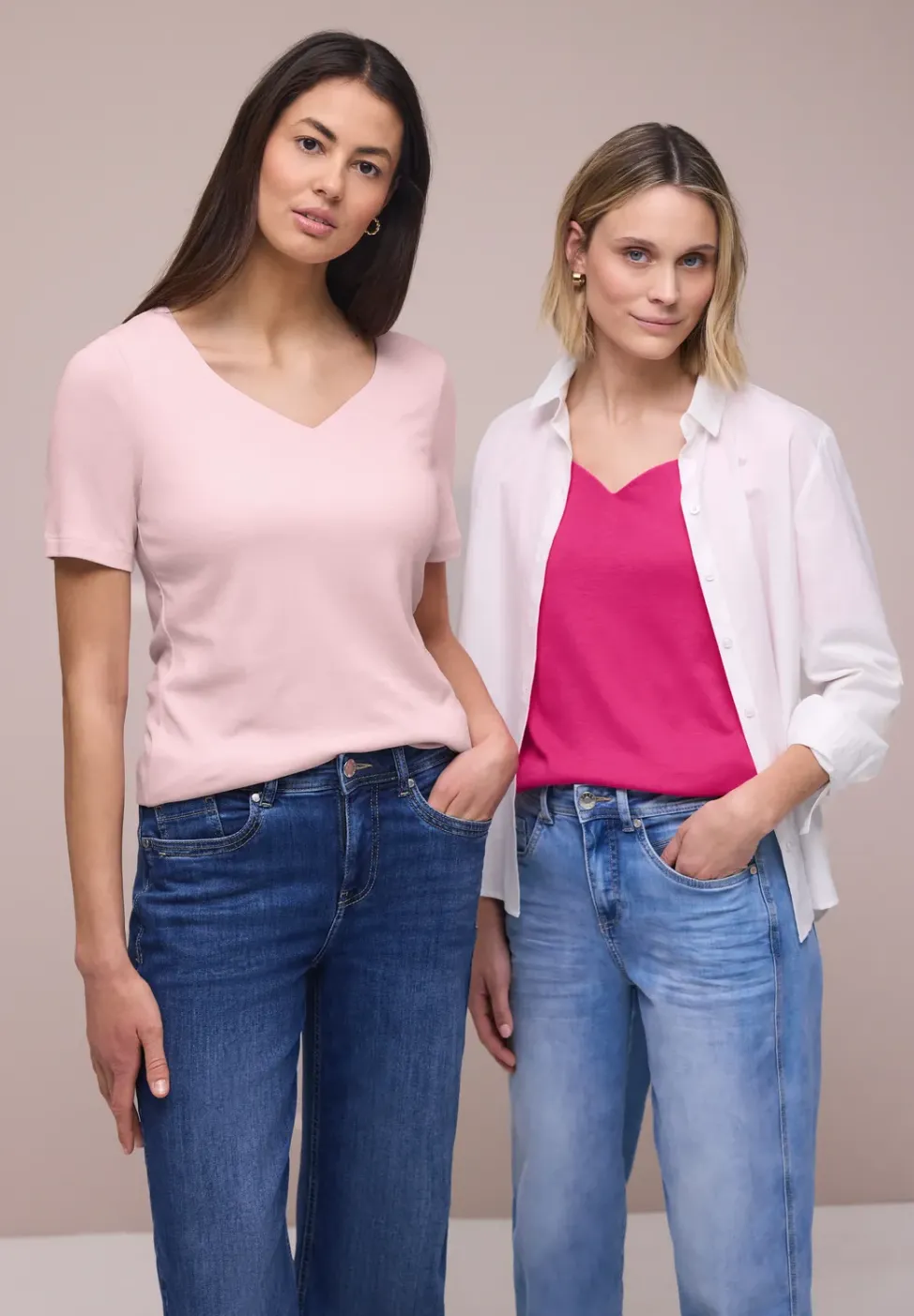 T-Shirts mit Herzausschnitt im 2er-Pack