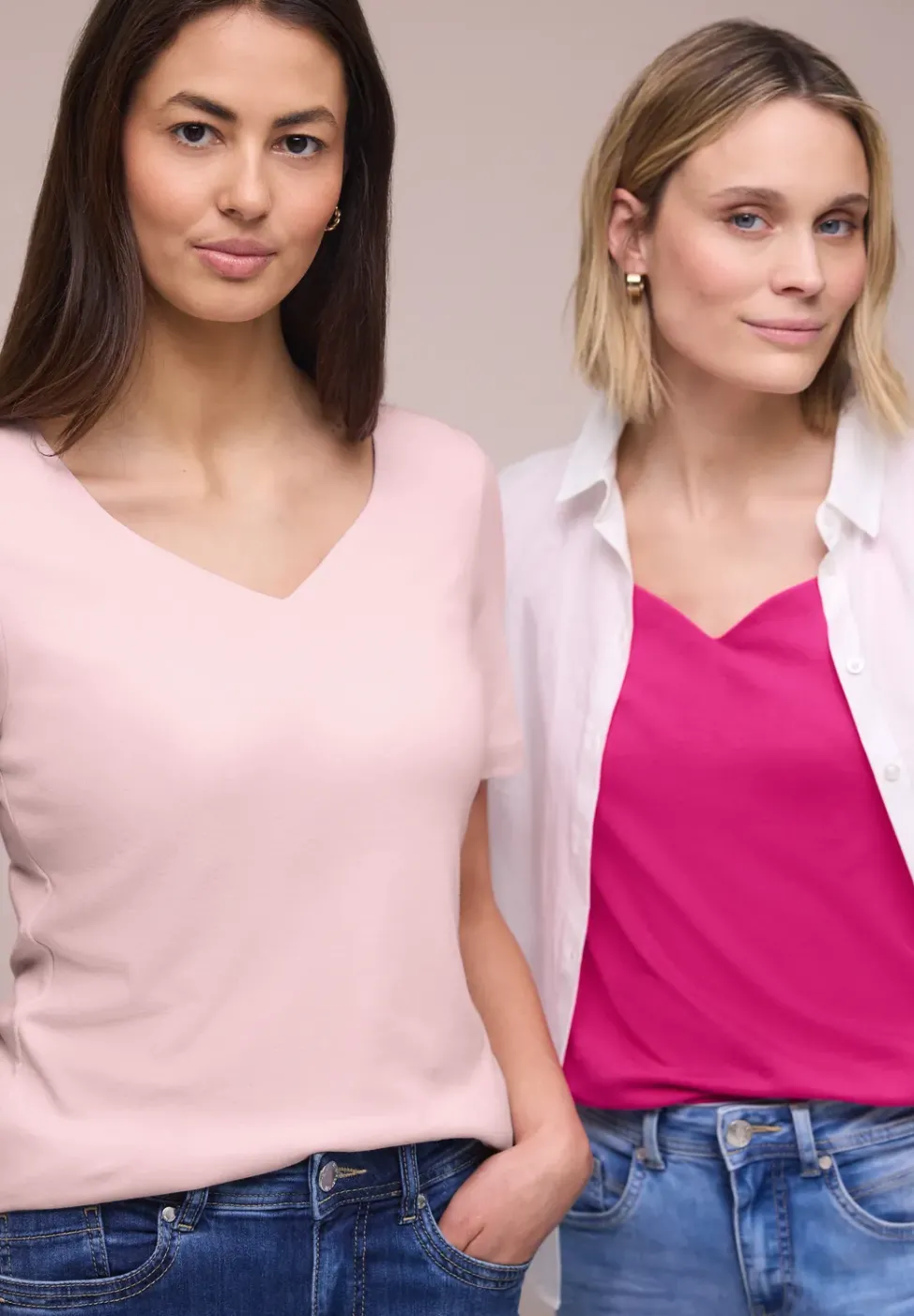 T-Shirts mit Herzausschnitt im 2er-Pack