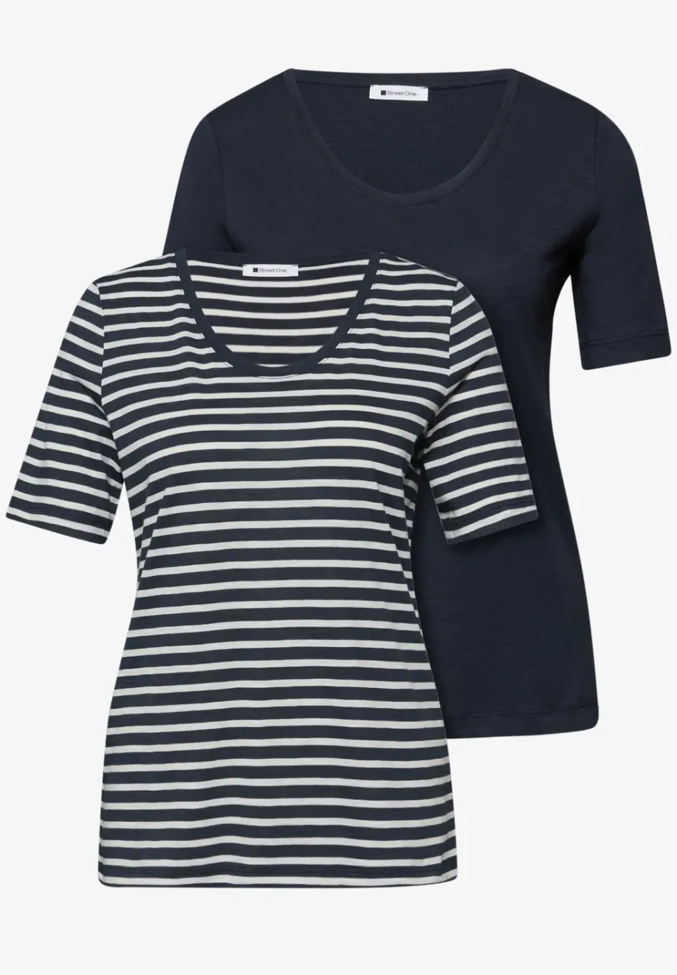 T-Shirts mit rounded V-Neck im 2er-Pack