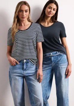 T-Shirts mit rounded V-Neck im 2er-Pack