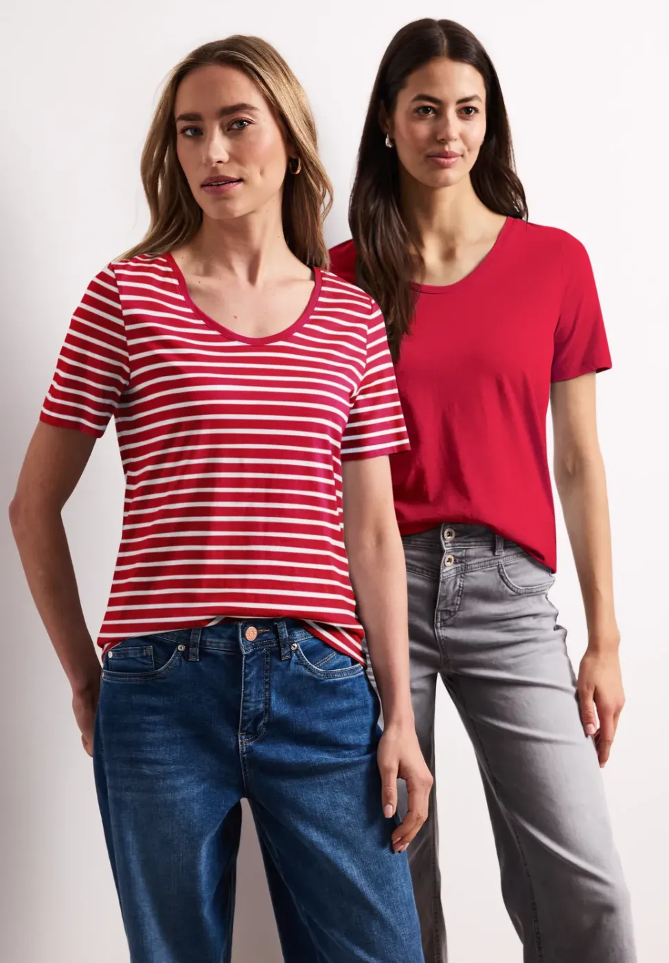 T-Shirts mit rounded V-Neck im 2er-Pack