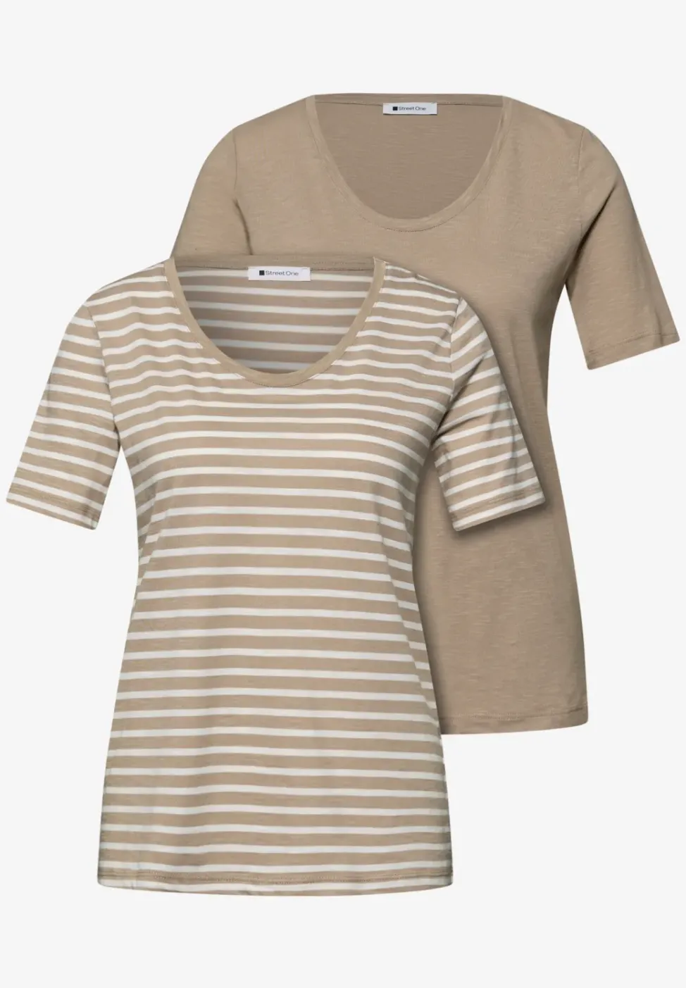 T-Shirts mit rounded V-Neck im 2er-Pack